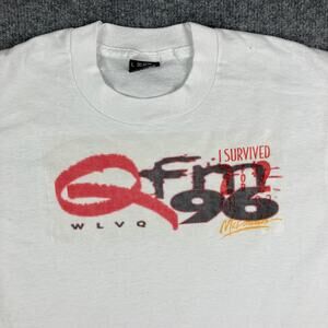 Screen Stars T-Shirt Mens Large White WLVO QFM 96.3 Radio Vintage USA 90s Tee